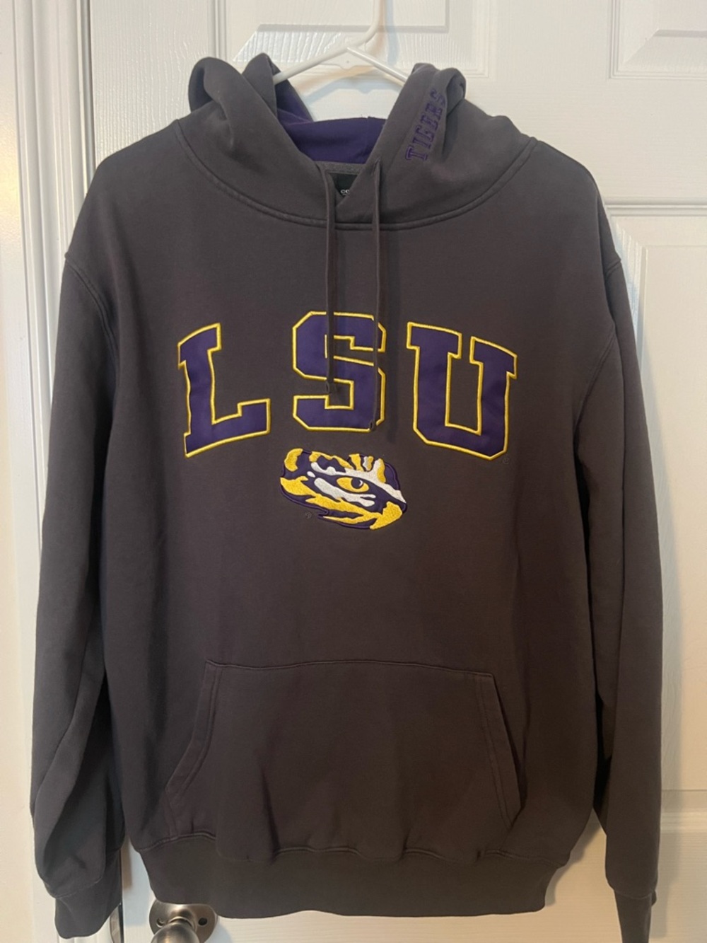 Colosseum LSU Gray Hoodie with Purple and Yellow Logo